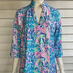 Lulu-B Ladies Abstract Pastel Floral Print V-Neck Half Sleeve Travel Tunic